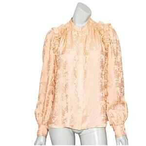 MASSCOB Medium Silk Ruffle Shoulder Blouse Peach Floral